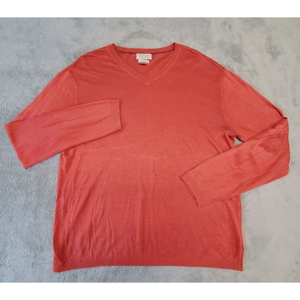 Banana Republic Sweater Mens Large Silk Linen Rust Long Sleeved Soft Pullover